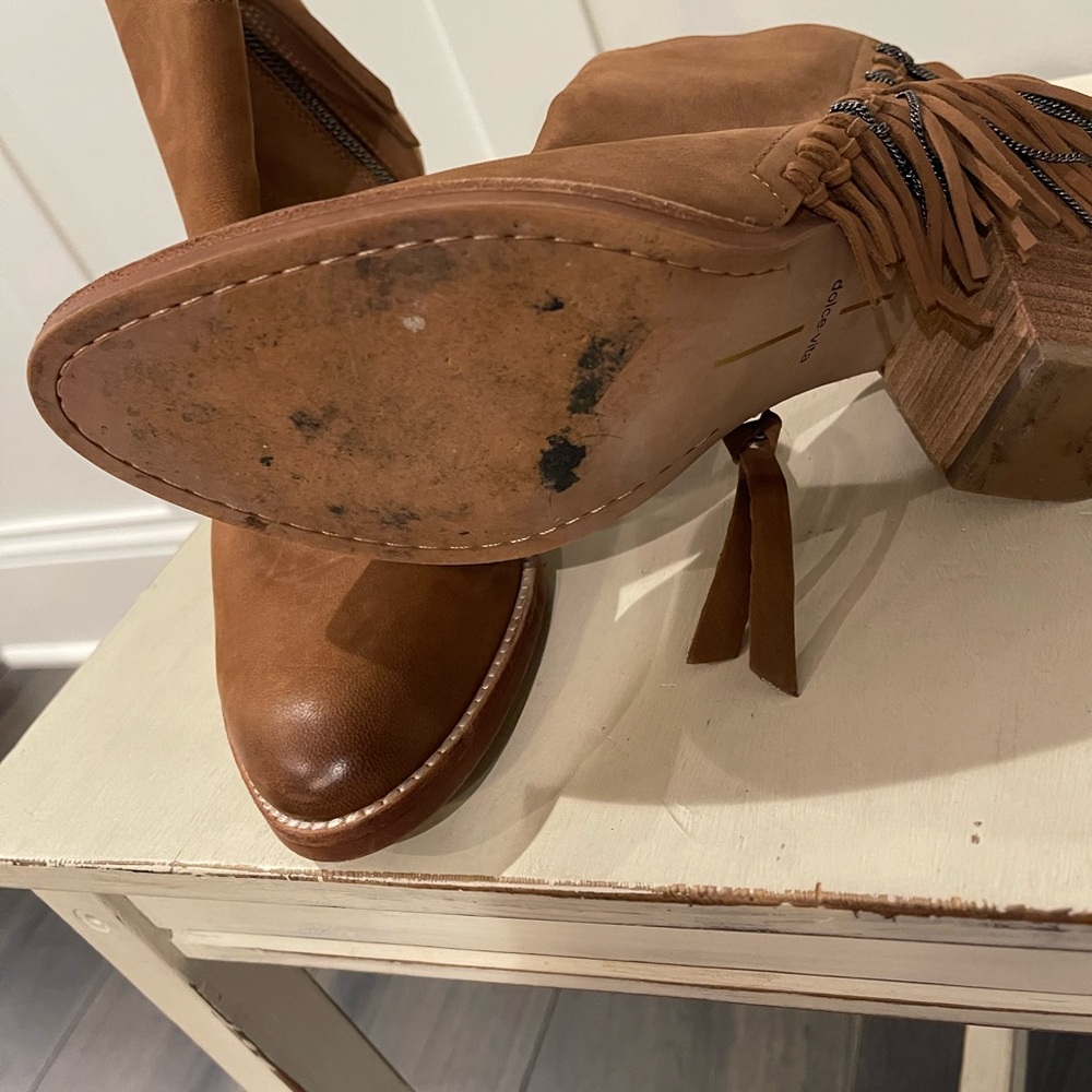 Dolce Vita Tan Suede Fringe Ankle Booties - Picture 5 of 5
